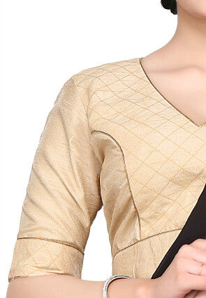 Embroidered Art Dupion Silk Blouse in Beige