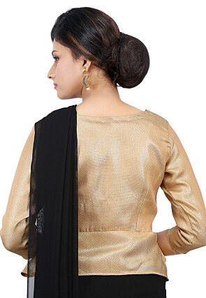 Plain Jacquard Silk Peplum Style Blouse in Golden