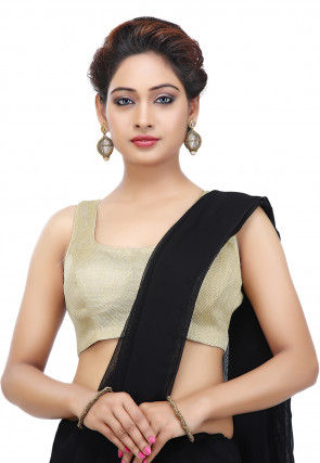Plain Brocade Silk Padded Blouse in Light Beige