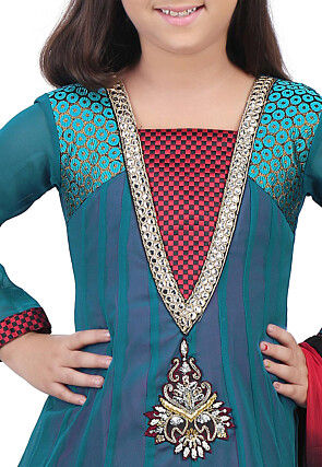 Plain Georgette Anarkali Suit in Teal Blue
