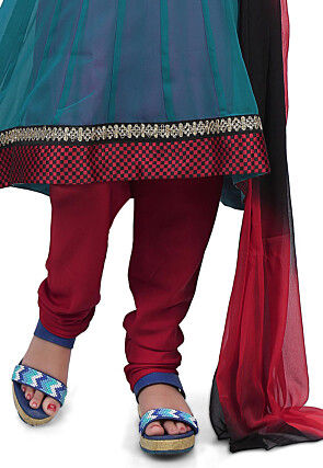 Plain Georgette Anarkali Suit in Teal Blue
