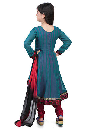 Plain Georgette Anarkali Suit in Teal Blue
