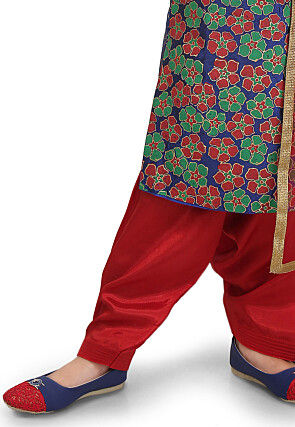 Block Printed Art Silk Punjabi Suit in Dark Blue