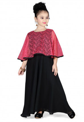 Plain Georgette and Net Gown in Black and Pink