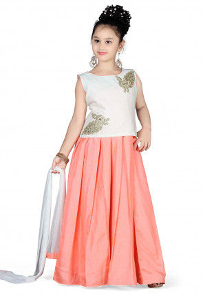 Plain Art Silk Circular Lehenga in Peach