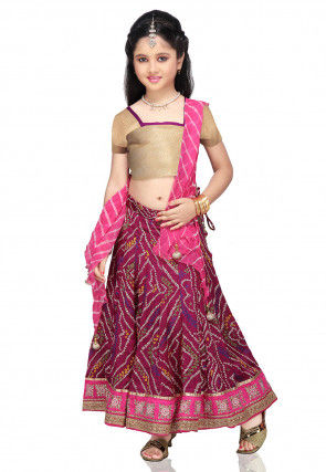 Printed Crepe Lehenga Set in Magenta