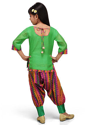 Printed Chanderi Silk Salwar Set in Green