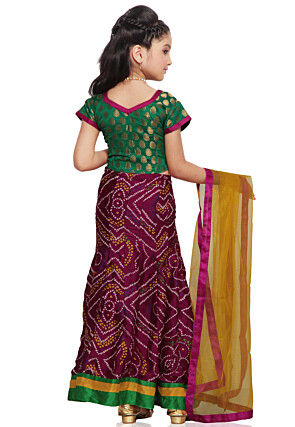 Printed Crepe Lehenga Set in Magenta