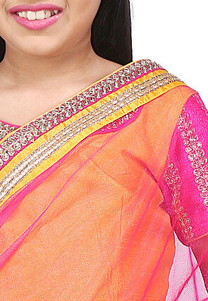 Embroidered Pre Stitched Net Saree in Fuchsia