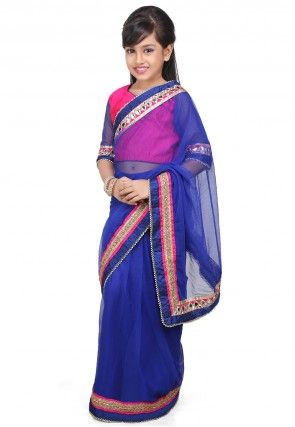 Embroidered Pre Stitched Net Saree in Royal Blue