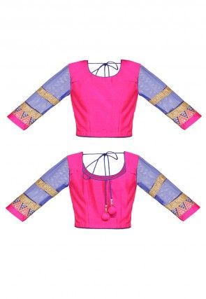 Embroidered Pre Stitched Net Saree in Royal Blue and Fuchsia