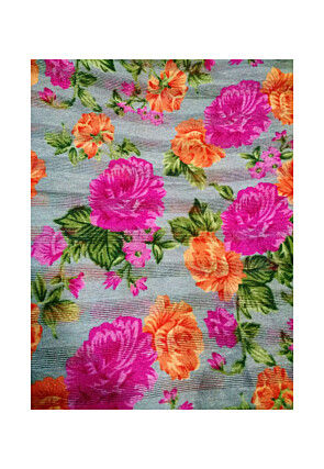 Printed Net and Bhagalpuri Silk Gown in Fuchsia and Grey