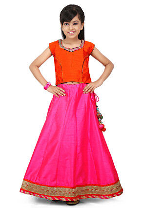 Embroidered NeckLine Dupion Crop Top in Orange