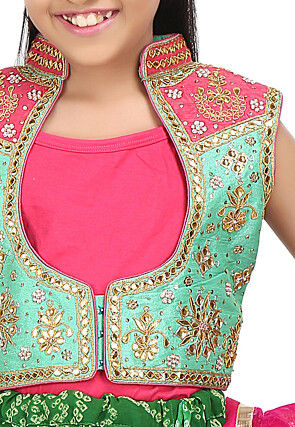 Bandhej Georgette Circular Lehenga in Green