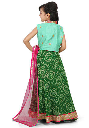 Bandhej Georgette Circular Lehenga in Green