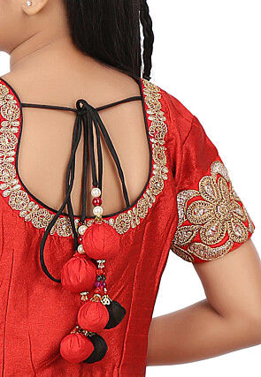 Bandhej Georgette A Line Lehenga in Red