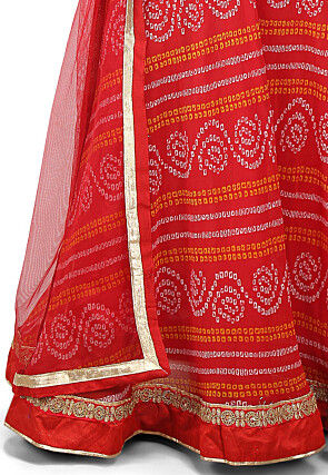 Bandhej Georgette A Line Lehenga in Red