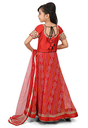 Bandhej Georgette A Line Lehenga in Red