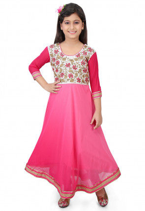 Embroidered Georgette A Line Suit in Pink Ombre