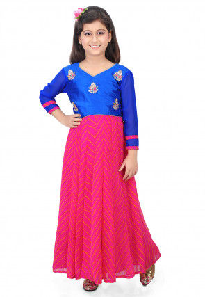 Gota Patti Georgette Abaya Style Suit in Pink and Blue