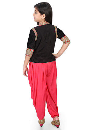 Embroidered Velvet Top with Dhoti Pant in Black