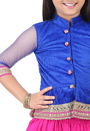 Plain Velvet Top with Dhoti Pant in Royal Blue