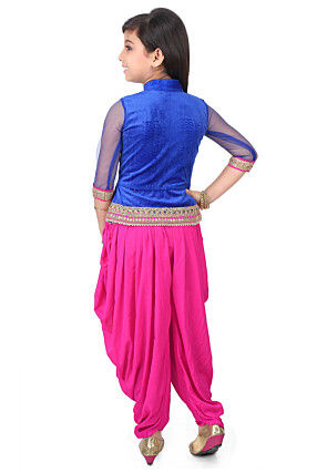 Plain Velvet Top with Dhoti Pant in Royal Blue