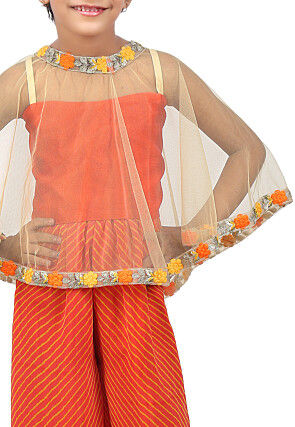 Plain Net Cape Top Set in Beige