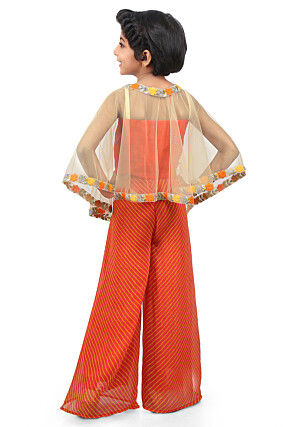 Plain Net Cape Top Set in Beige