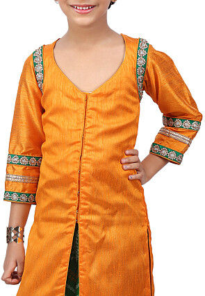 Plain Art Bhagalpuri Silk Jacket Style Long Kurta Set in Mustard