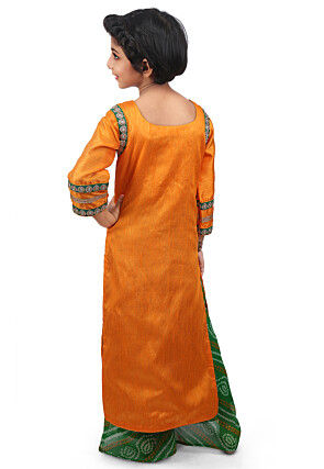 Plain Art Bhagalpuri Silk Jacket Style Long Kurta Set in Mustard