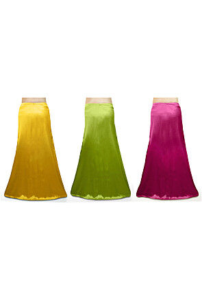 Satin Combo Set Petticoat in Yellow, Green and Fuchsia