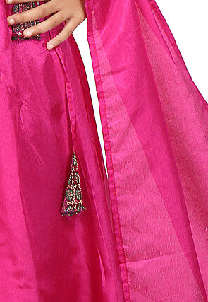 Plain Art Silk Lehenga in Fuchsia