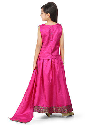 Plain Art Silk Lehenga in Fuchsia