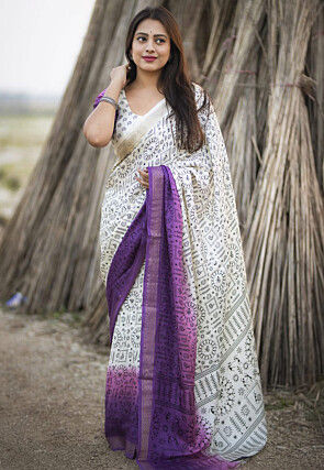 Warli Printed Art Silk Saree in White