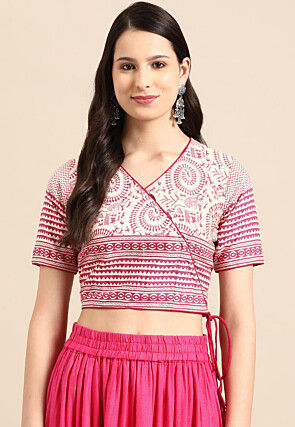 Warli Printed Cotton Anghrakha Style Blouse in Off White