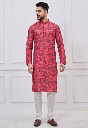 Warli Printed Cotton Kurta Set in Pink