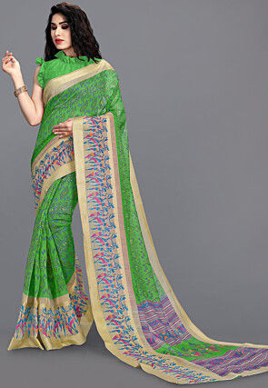 Warli Printed Cotton Saree in Green