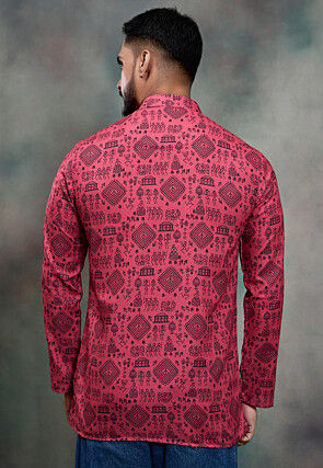 Warli Printed Cotton Short Kurta in Pink