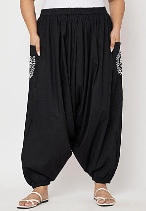 Warli Printed Pure Cotton Haram Pant in Black