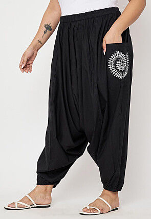 Warli Printed Pure Cotton Haram Pant in Black