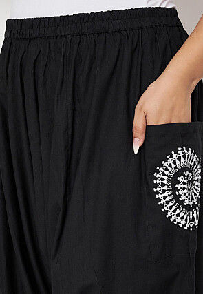 Warli Printed Pure Cotton Haram Pant in Black