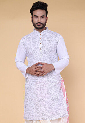 Warli Printed Pure Cotton Kurta in Off White