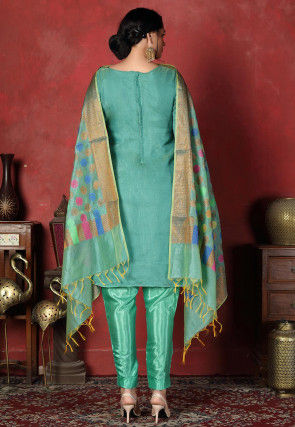 Woven Chanderi Silk  Pakistani Suit in Turquoise