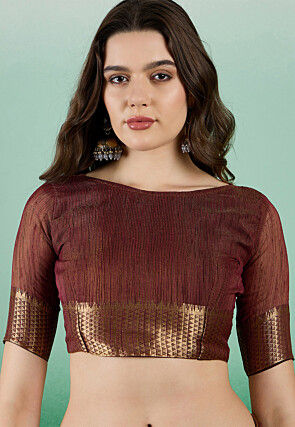 Woven   Organza Saree in Brown