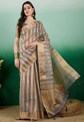 Woven   Organza Saree in Grey
