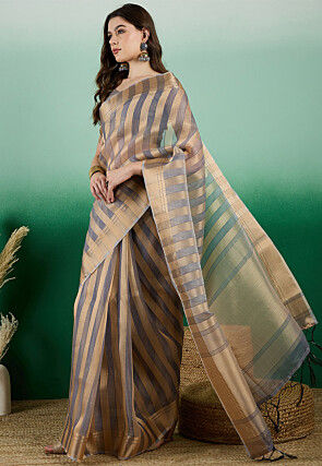 Woven   Organza Saree in Grey
