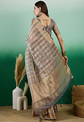 Woven   Organza Saree in Grey