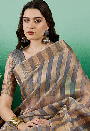 Woven   Organza Saree in Grey
