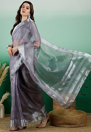 Woven   Organza Saree in Grey